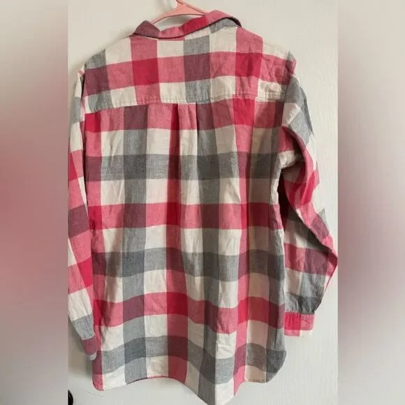 LOFT Pink & Red Plaid Cozy Shirt | Button-Up Flannel | Size Medium Fall Layering - Picture 3 of 8